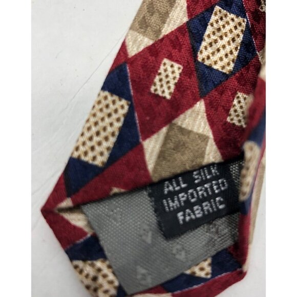 Givenchy Monsieur 100% Silk Red Gold Blue Geometric Men's Designer Tie - Picture 7 of 10